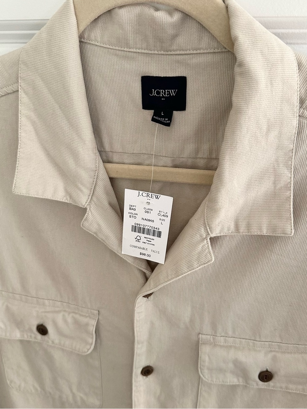J. Crew Fall Textured Corduroy Short Sleeve Button Down Camp Shirt - Stone/Beige - Picture 8 of 17
